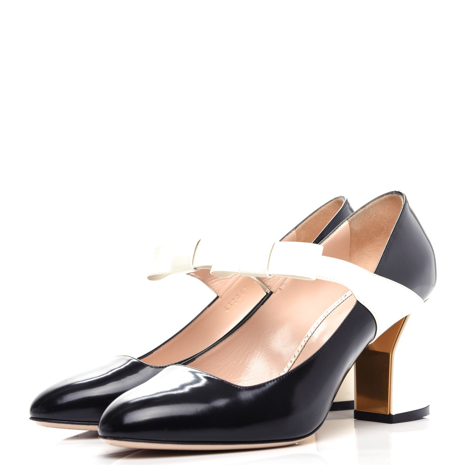 Gucci Polished Calfskin Nimue Bow Mary Jane Pumps 40 Black White 3 of 10