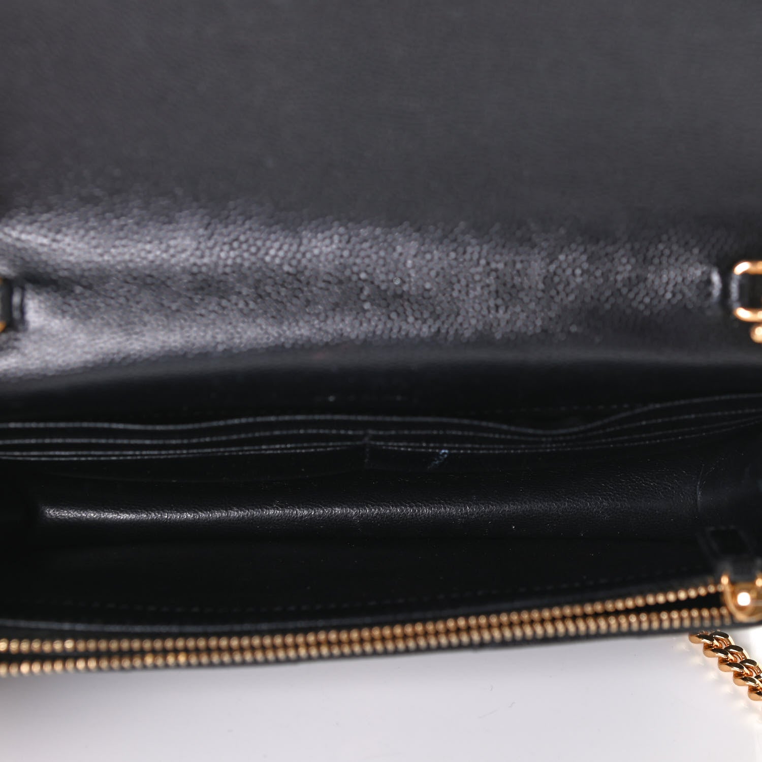 Saint Laurent Grain De Poudre Matelasse Chevron Monogram Envelope Chain Wallet Black 4 of 4