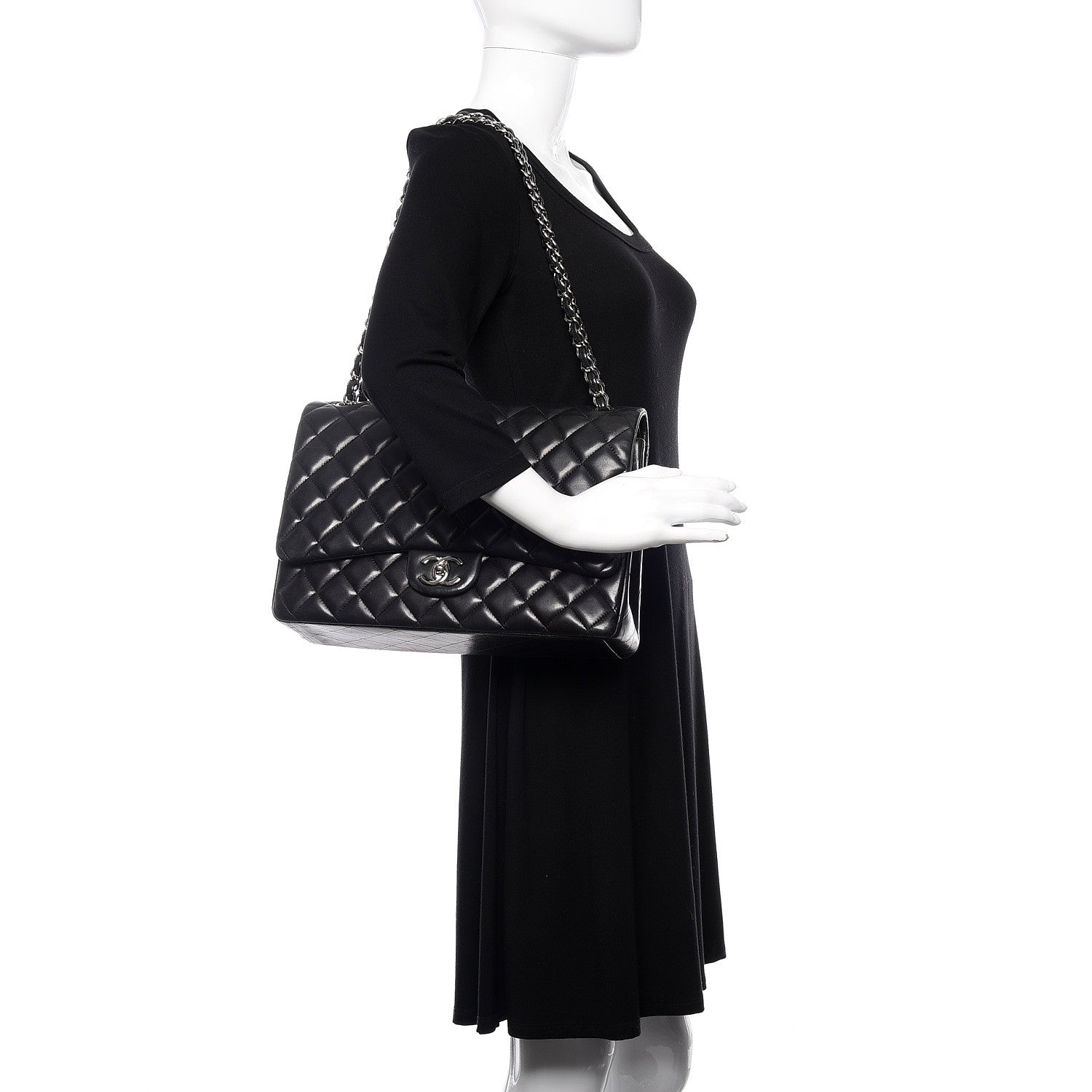 Chanel Lambskin Quilted Maxi Double Flap Black 2 of 14