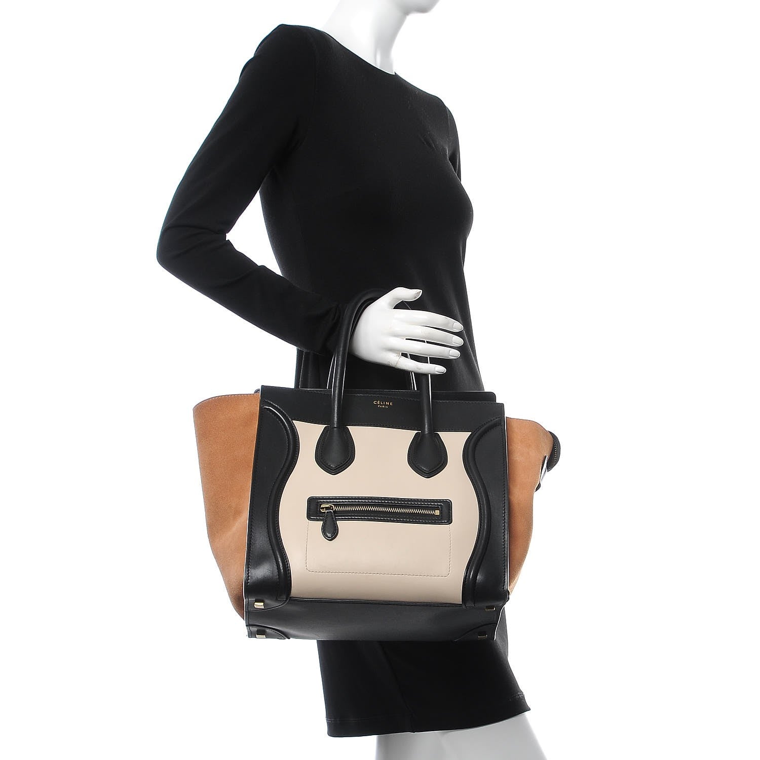 Celine Satin Calfskin Suede Mini Tri-Color Luggage Seashell 2 of 16