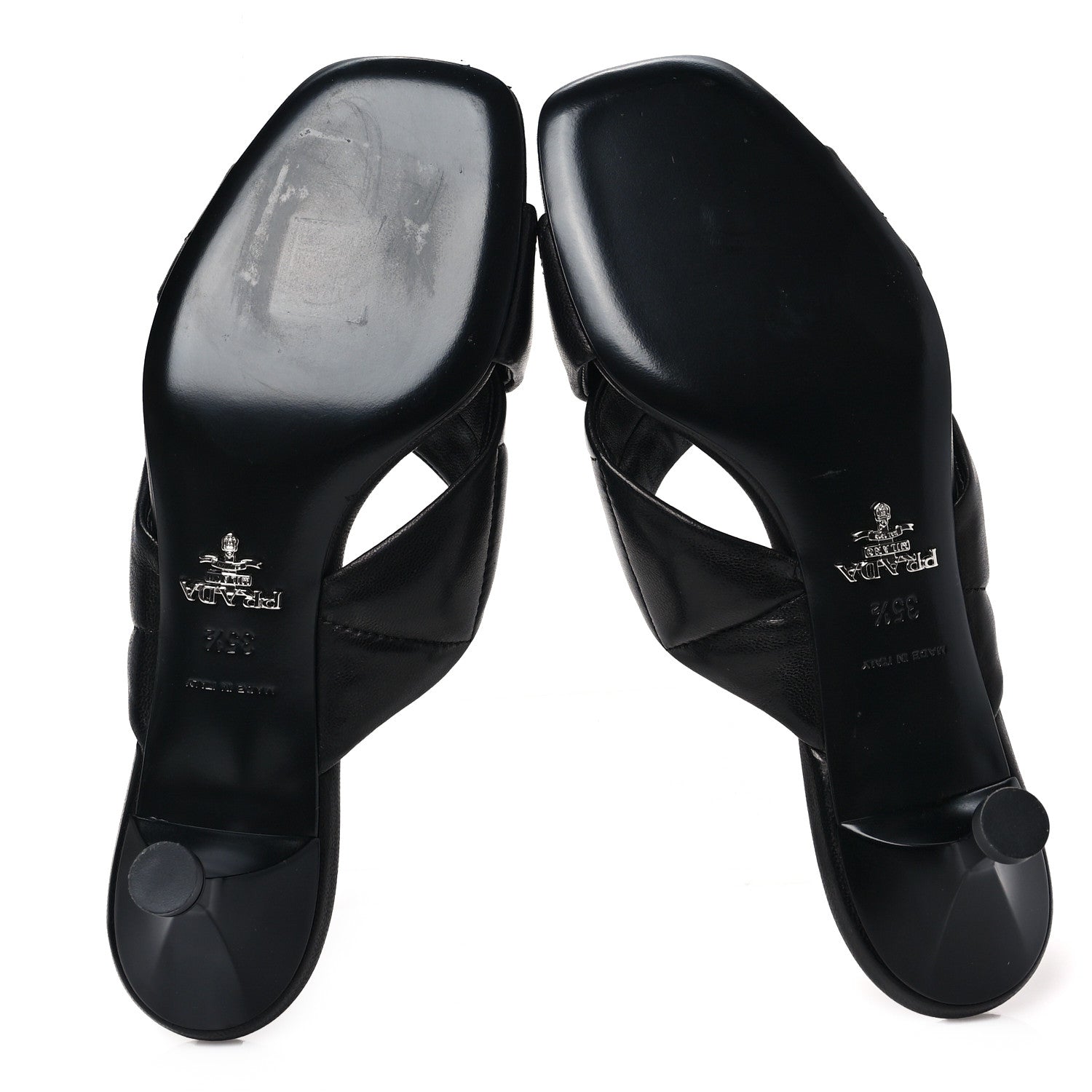 Prada Nappa Logo Quilted Crisscross 55mm Slide Sandals 35.5 Black 5 of 8