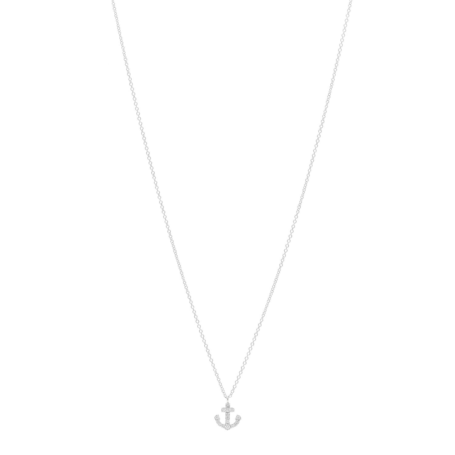18K White Gold Diamond Mini Metro Anchor Pendant Necklace