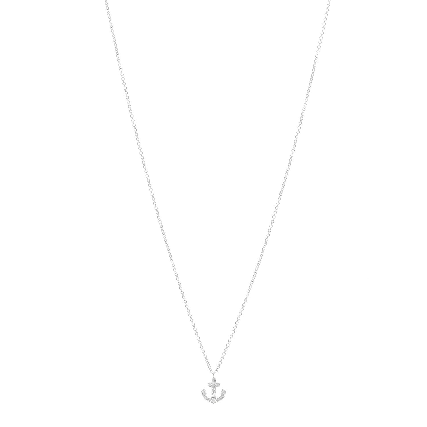 Tiffany 18K White Gold Diamond Mini Metro Anchor Pendant Necklace 1 of 4