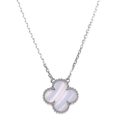 Van Cleef & Arpels 18K White Gold Chalcedony Vintage Alhambra Pendant Necklace 4 of 8