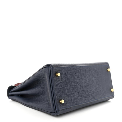 Hermes Togo Horseshoe Au Galop Kelly Retourne 28 Bleu Nuit Rouge H Fauve 4 of 13
