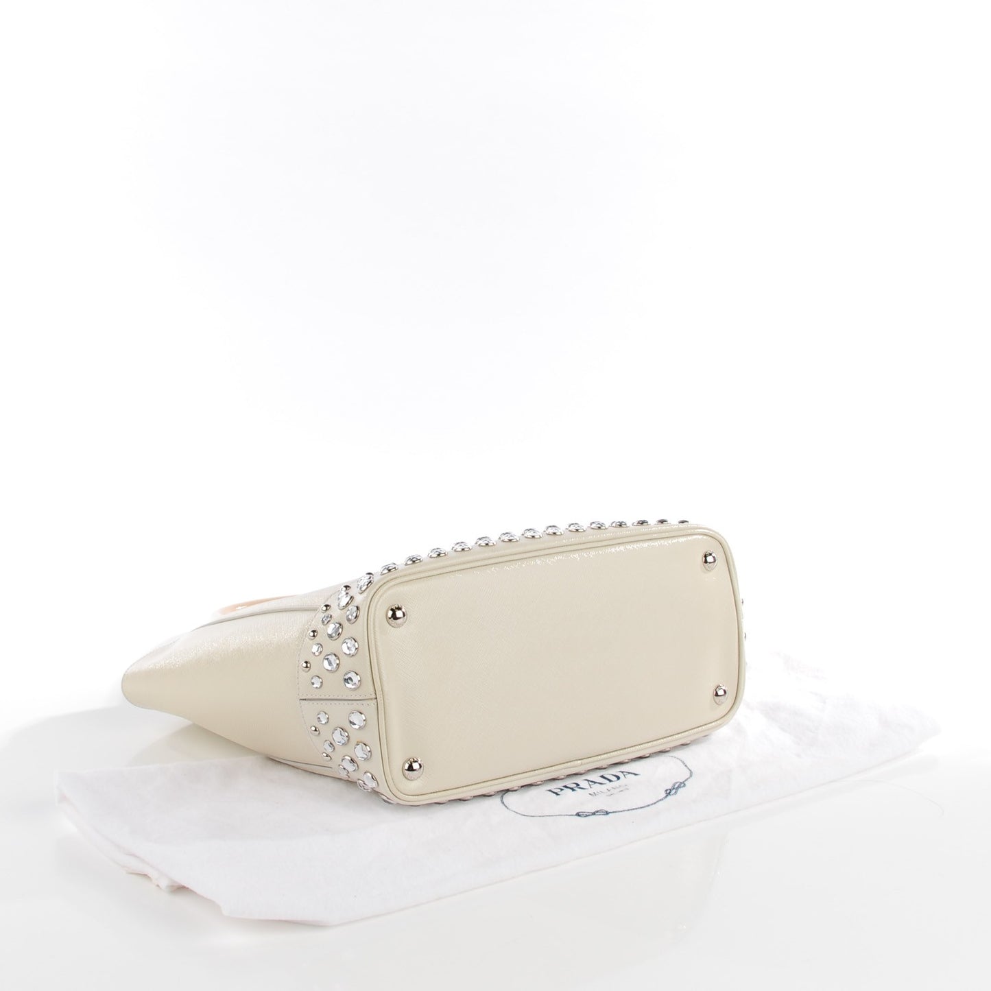 Saffiano Vernice Crystal Studded Tote Talco