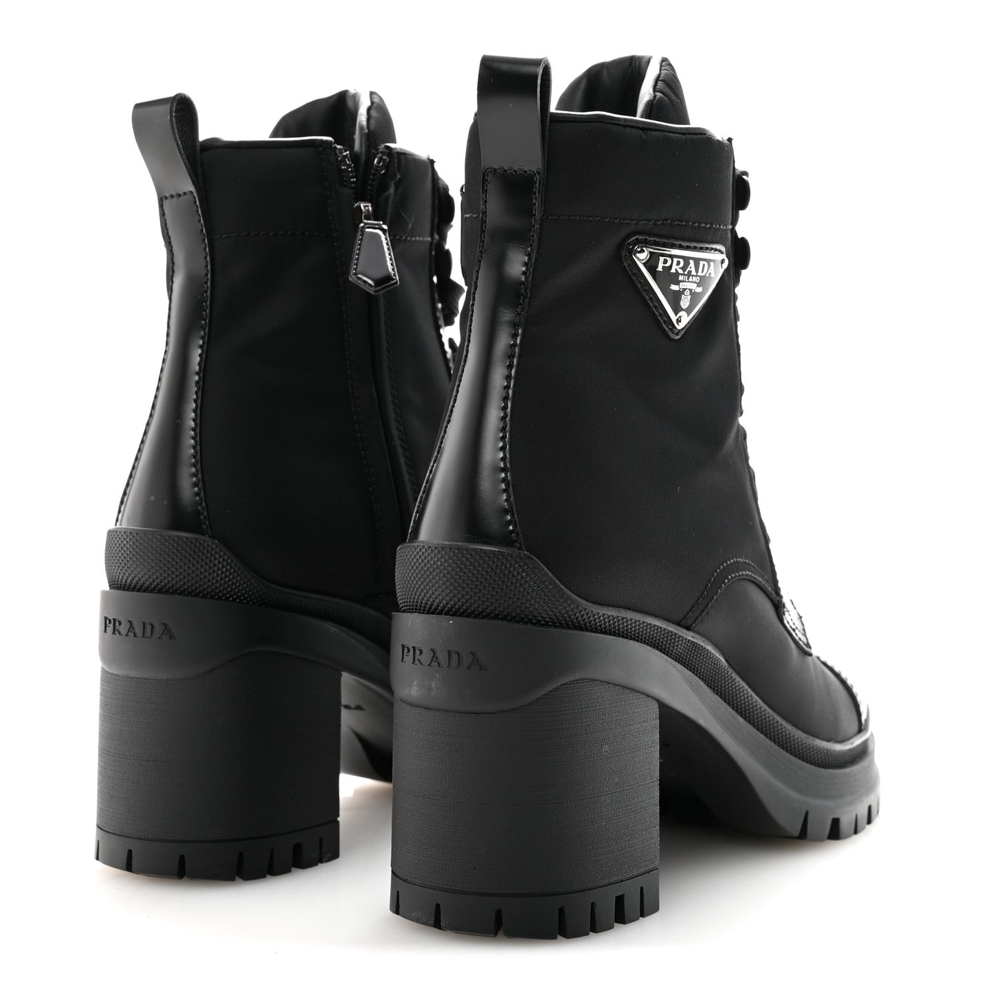 Spazzolato Re-Nylon Metal Triangle Logo Lace Up 85mm Ankle Boots 36 Black