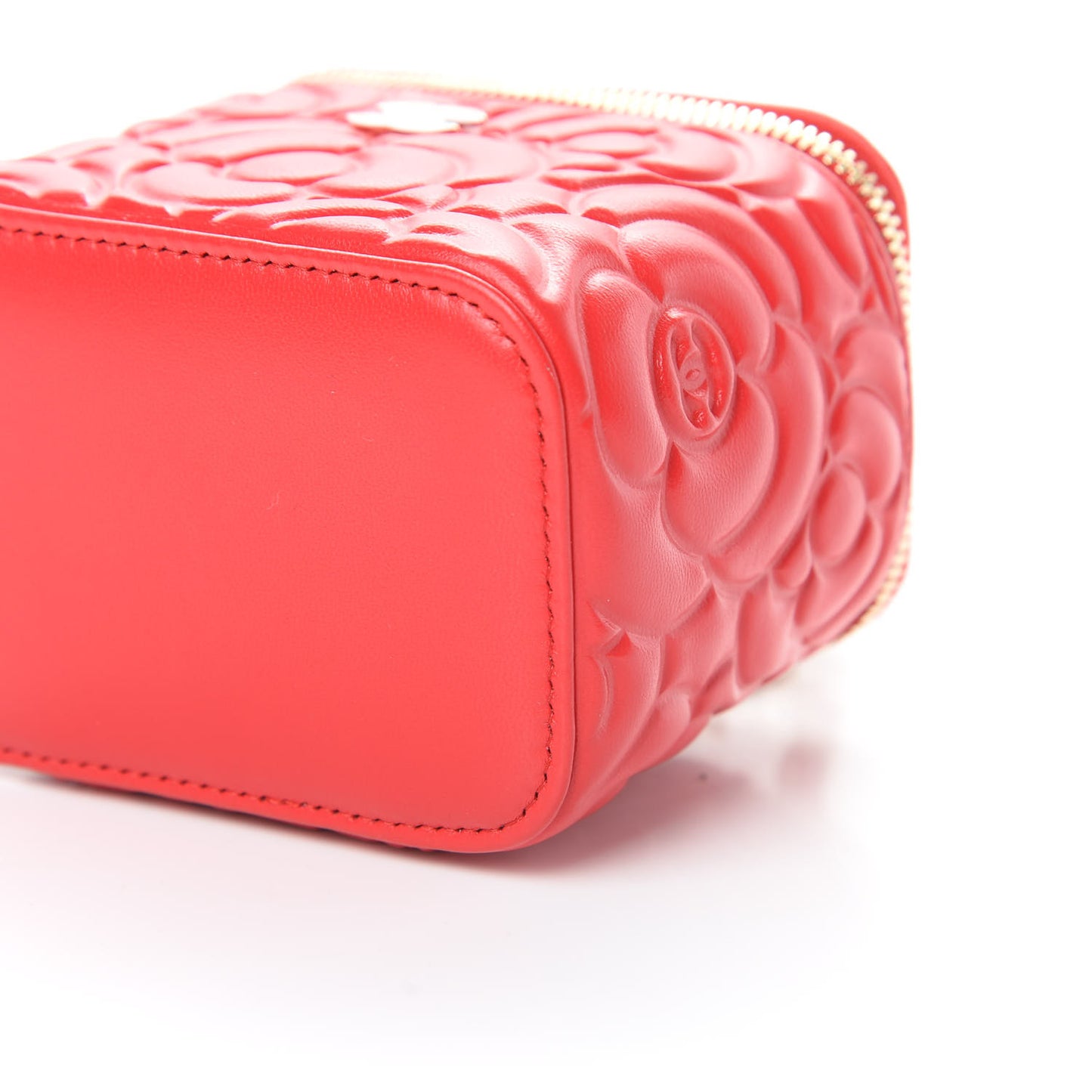 Lambskin Camellia Embossed Mini Vanity Case With Chain Red