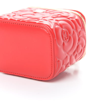 Chanel Lambskin Camellia Embossed Mini Vanity Case With Chain Red 10 of 11