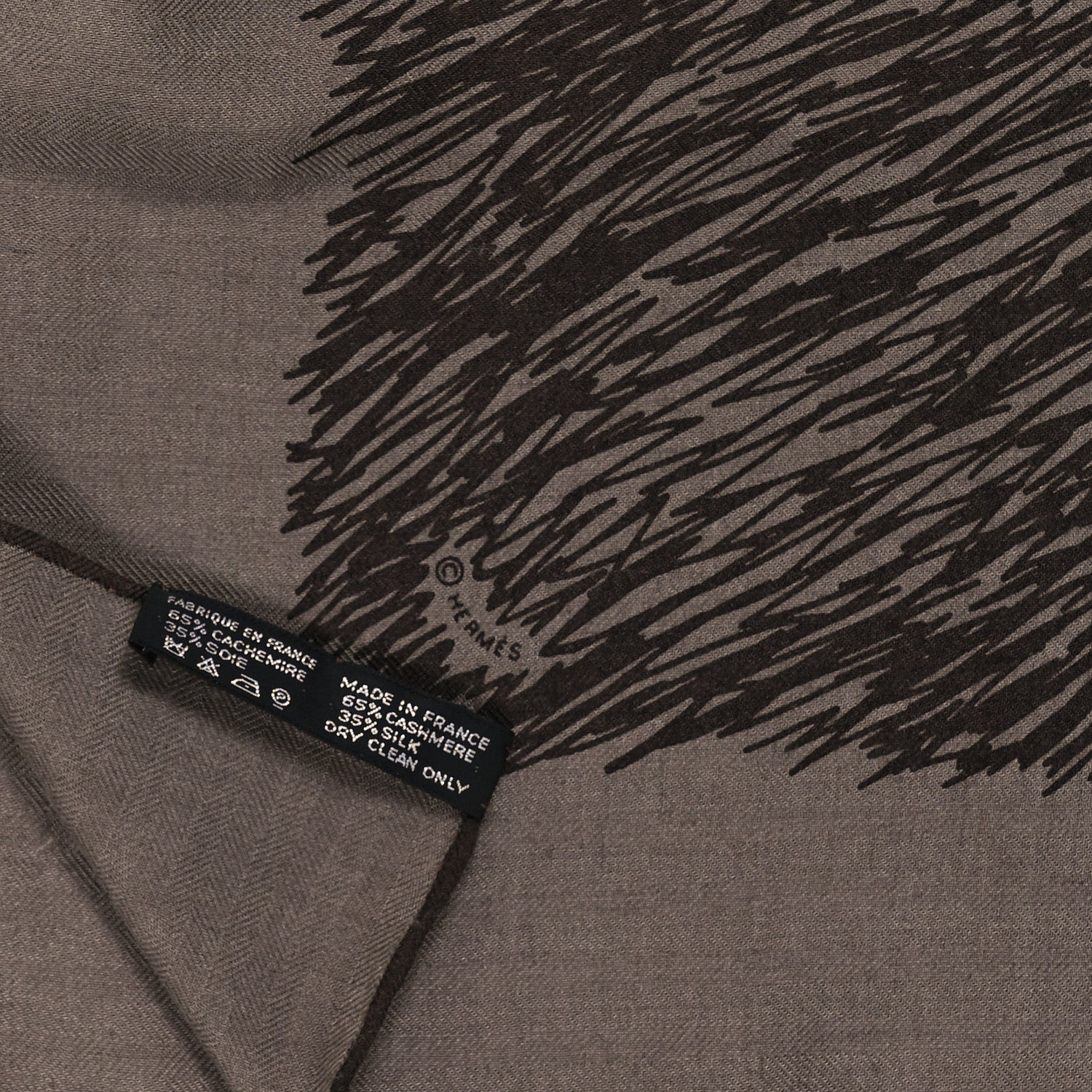 Hermes Cashmere Silk Touchez-Moi Shawl 140 Black Beige 3 of 3