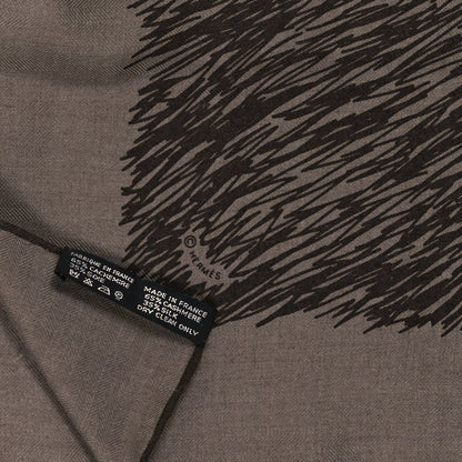 Hermes Cashmere Silk Touchez-Moi Shawl 140 Black Beige 3 of 3