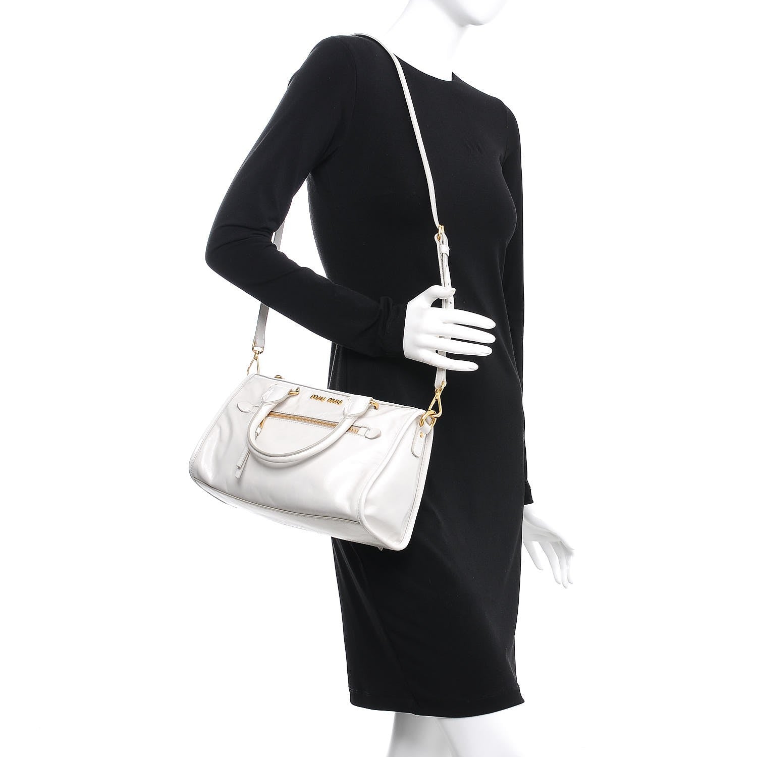 Miu Miu Vitello Shine Zip Tote Talco 2 of 14