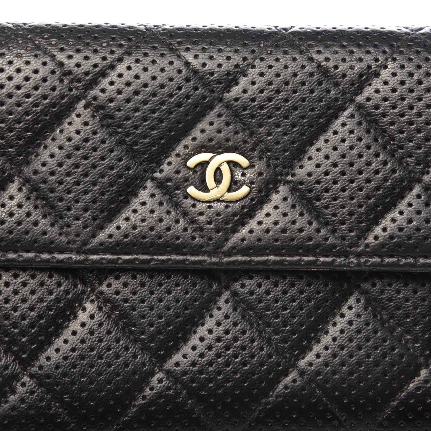 Chanel Perforated Lambskin Quilted Large Gusset Flap Wallet Black 14 of 14