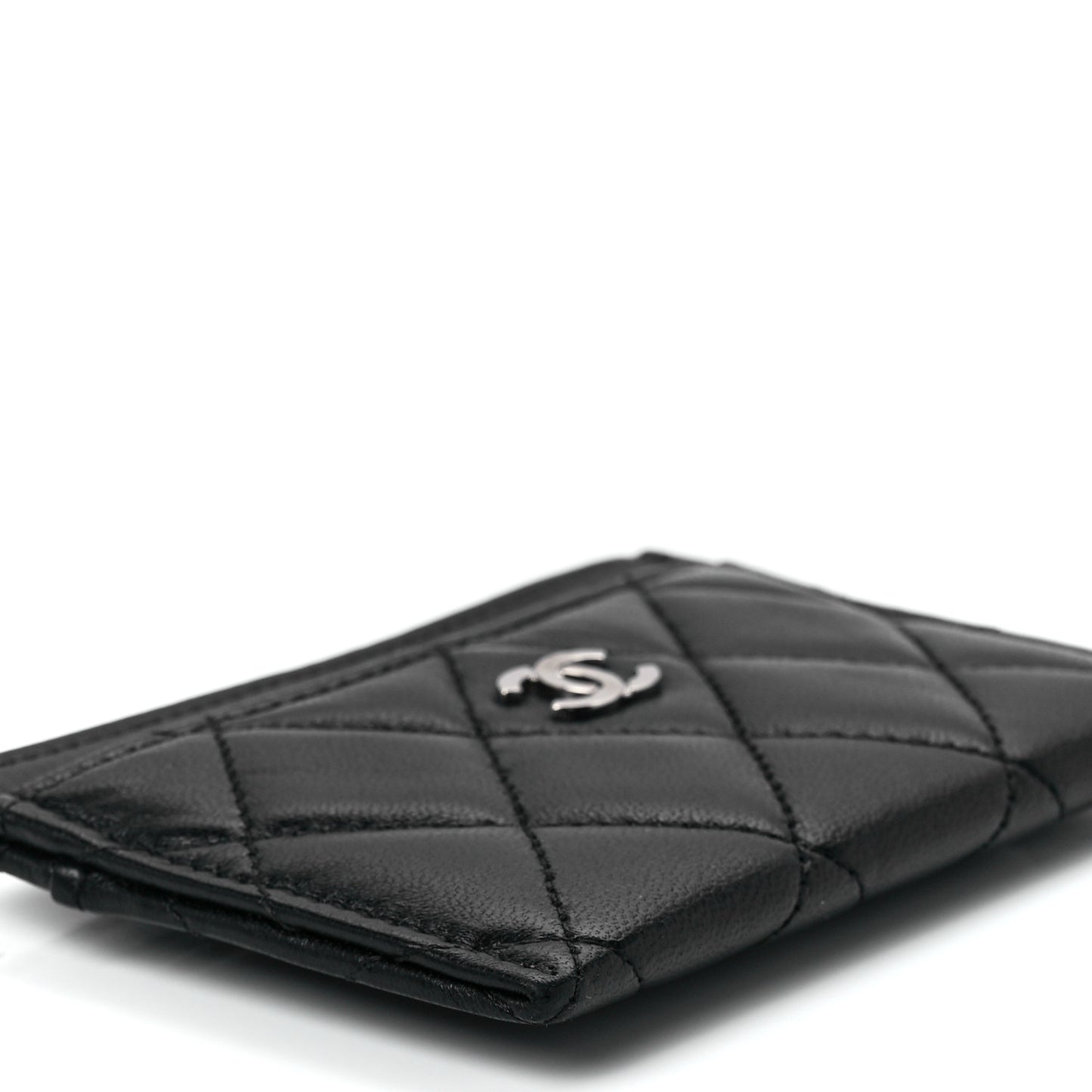 Lambskin Quilted Card Holder Black