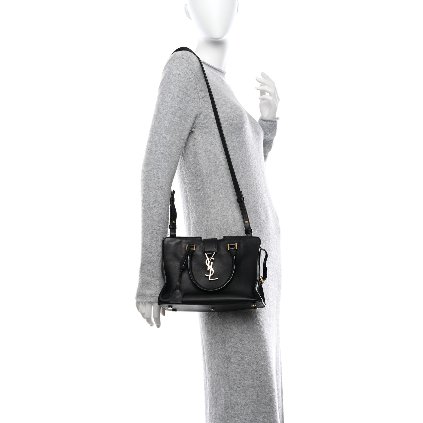 SAINT LAURENT Calfskin Monogram Baby Downtown Cabas Black