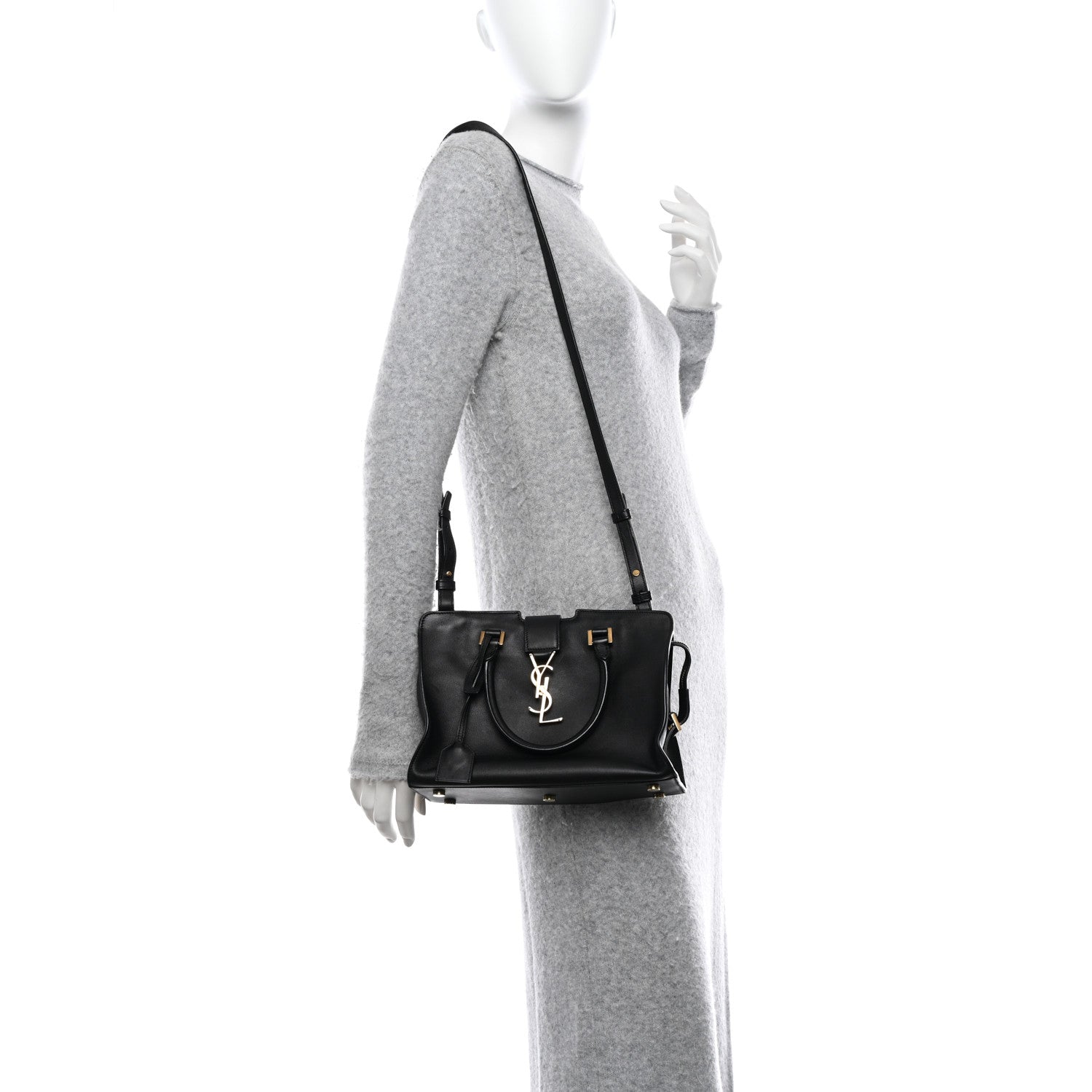 Saint Laurent SAINT LAURENT Calfskin Monogram Baby Downtown Cabas Black 2 of 11