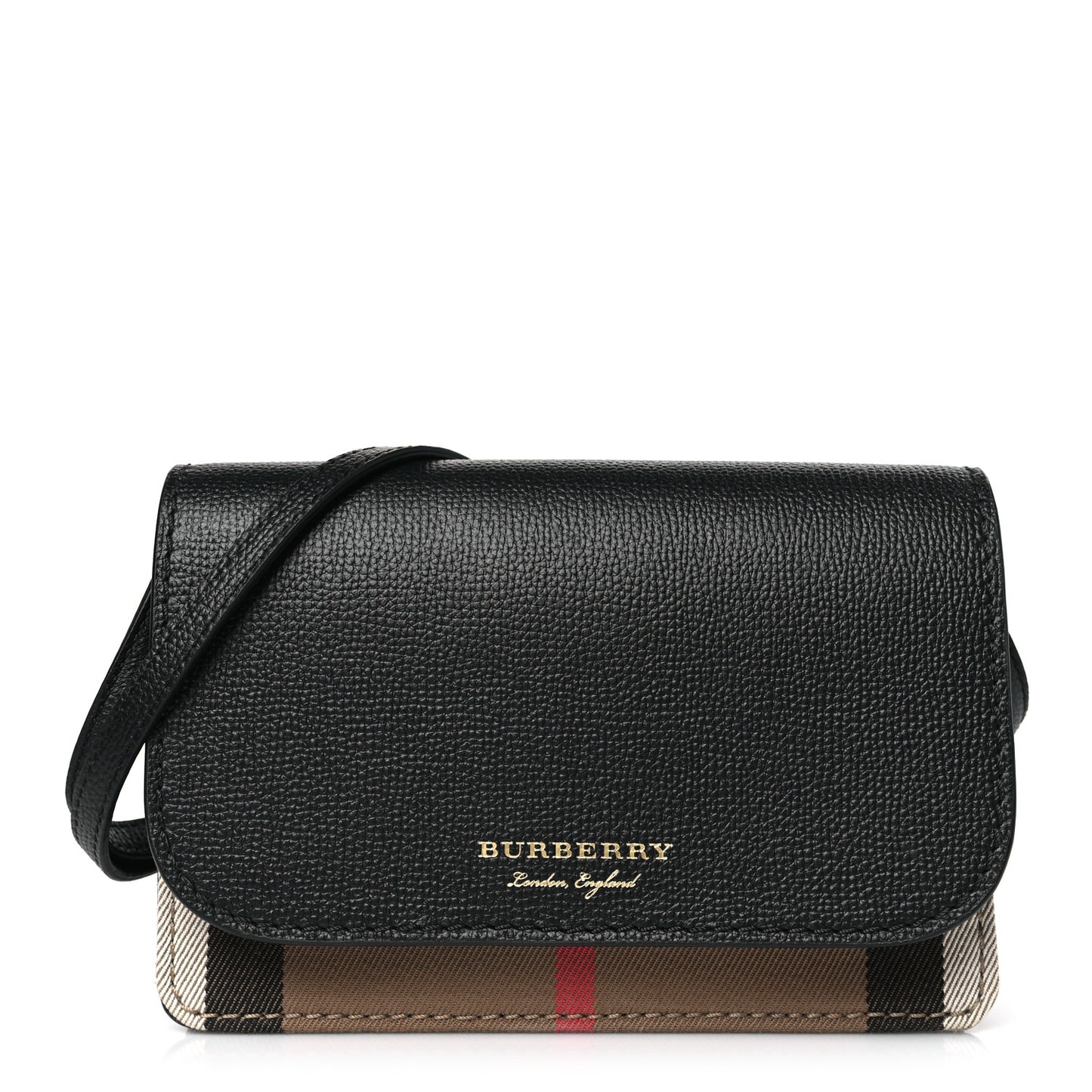Grained Calfskin House Check Tartan Mix Hampshire Wallet On Chain Black