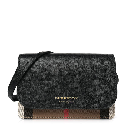 Burberry Grained Calfskin House Check Tartan Mix Hampshire Wallet On Chain Black 1 of 8