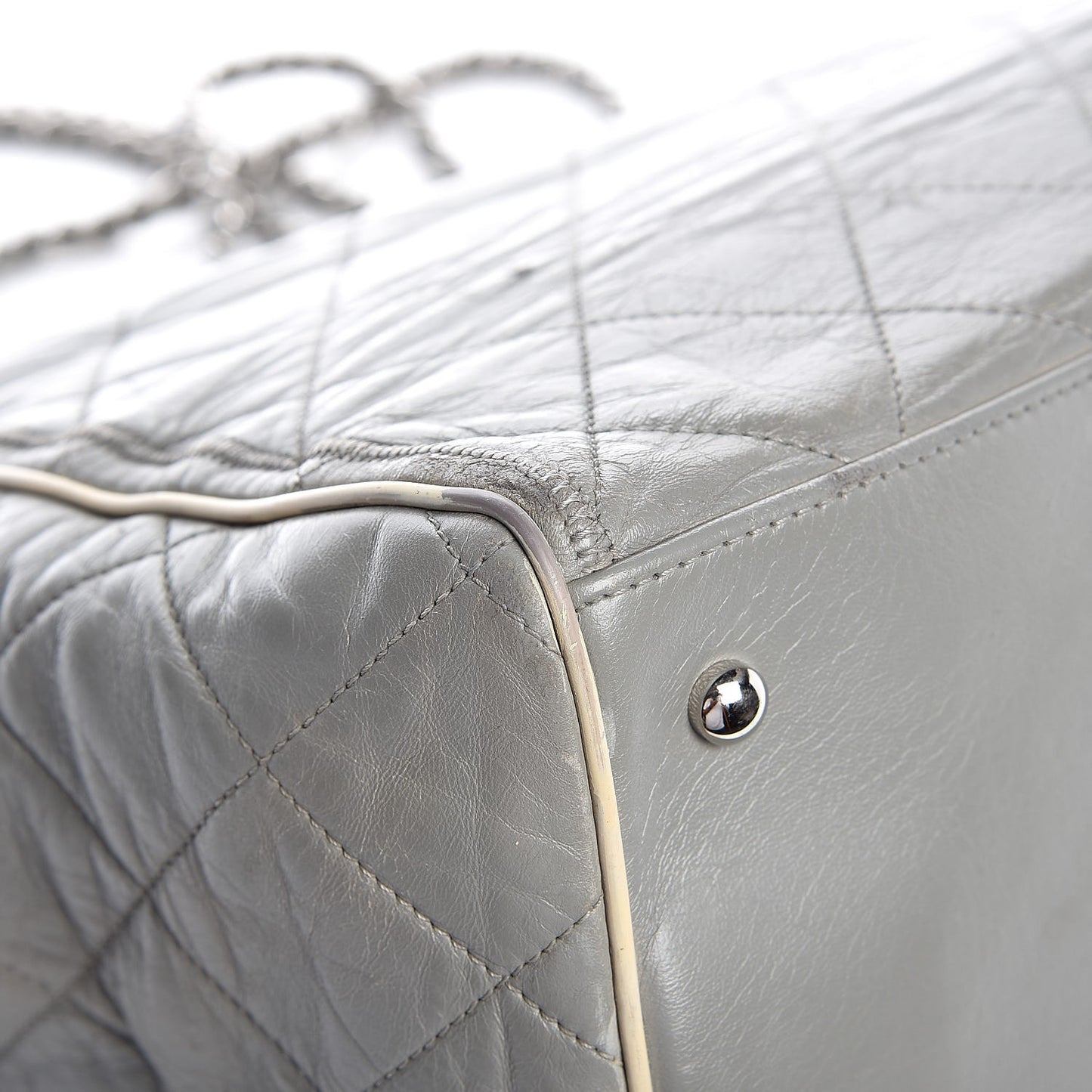 Glazed Lambskin Quilted Large North South Tote Grey