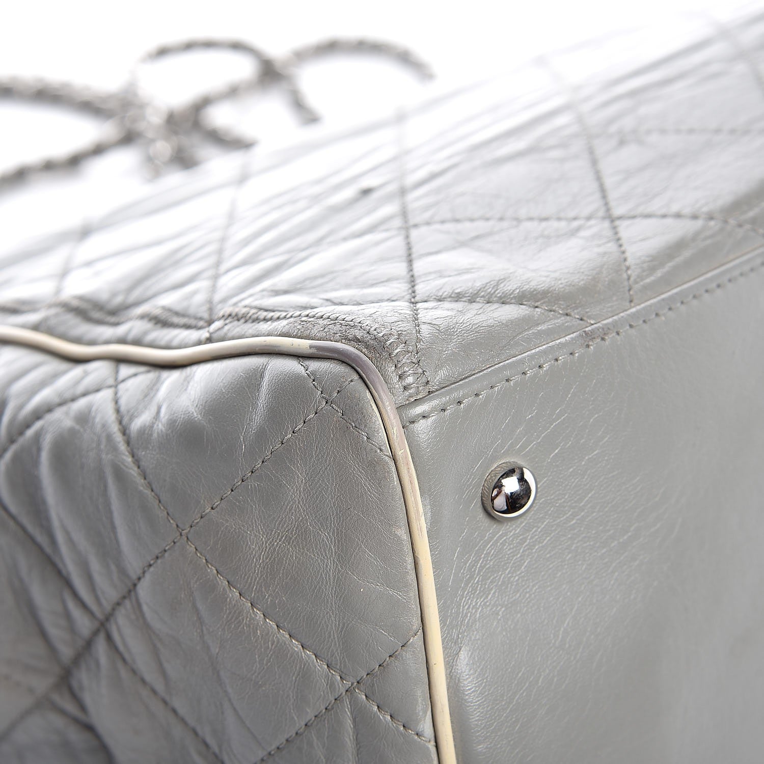 Chanel Glazed Lambskin Quilted Large North South Tote Grey 12 of 15