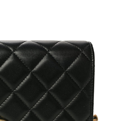 Chanel Lambskin Quilted CC Pearl Crush Wallet on Chain WOC Black 14 of 16