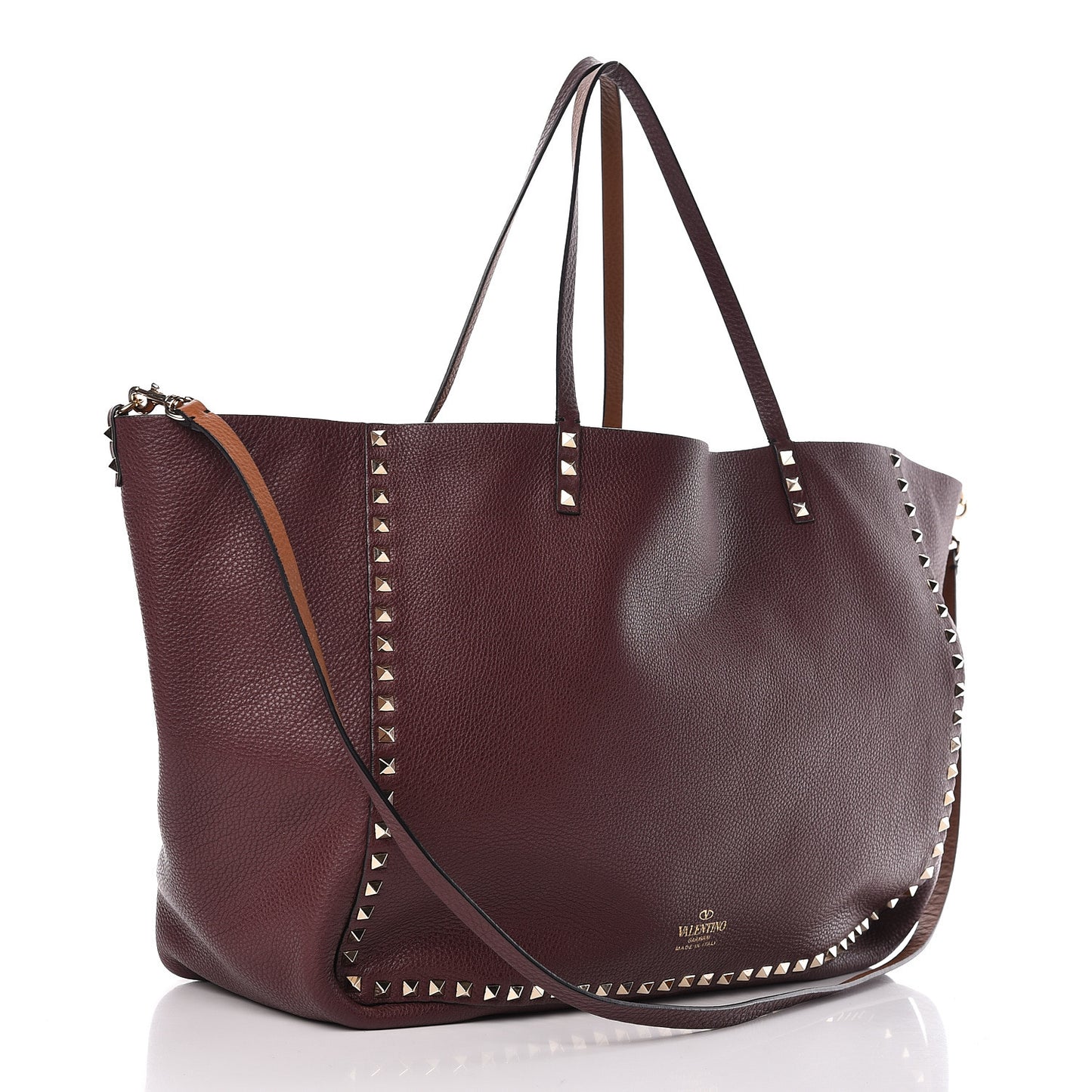 Grained Calfskin Large Rockstud Reversible Tote Light Cuir Rubin