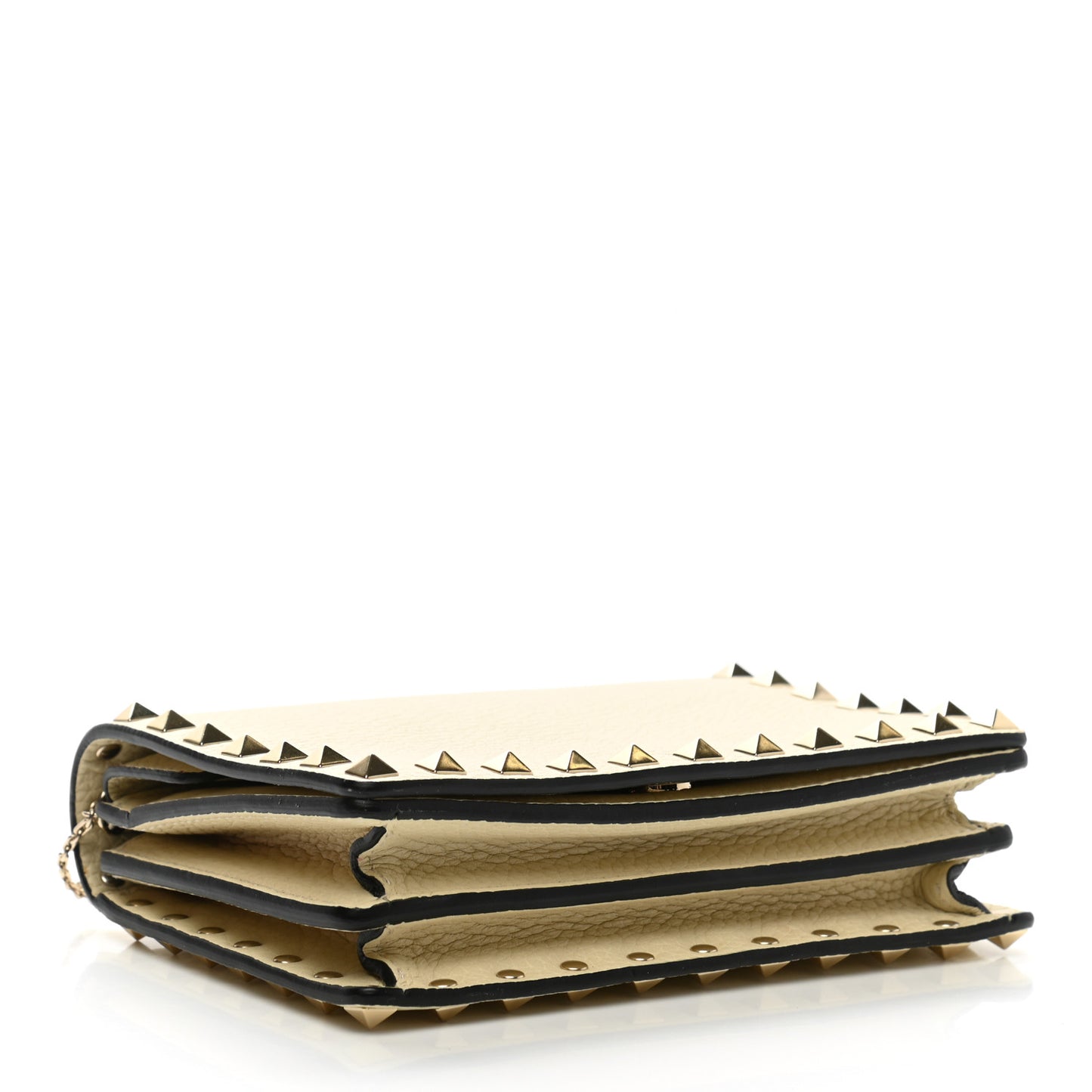 Pebbled Calfskin Rockstud Wallet on Chain Light Ivory