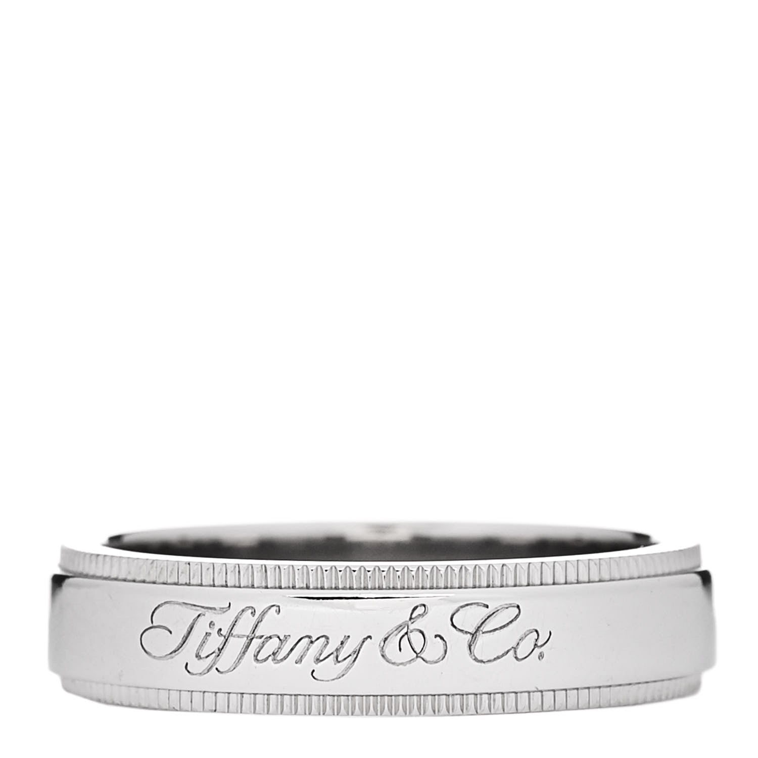 Tiffany Platinum MIlgrain Logo Band Ring 49 5 1 of 4