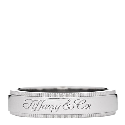 Tiffany Platinum MIlgrain Logo Band Ring 49 5 1 of 4
