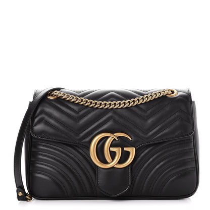 Gucci Calfskin Matelasse Medium GG Marmont Shoulder Bag Black 1 of 7