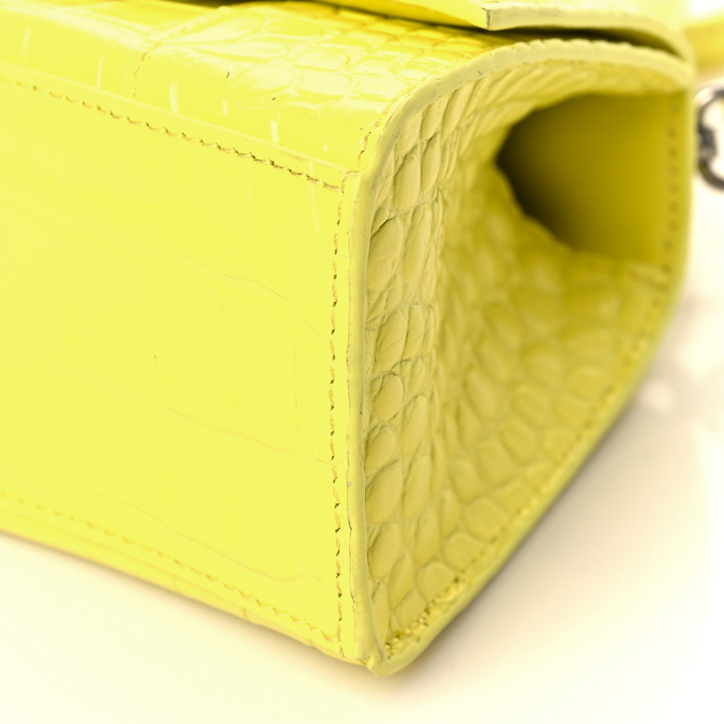 Shiny Calfskin Crocodile Embossed Hourglass Top Handle Bag XS Light Yellow