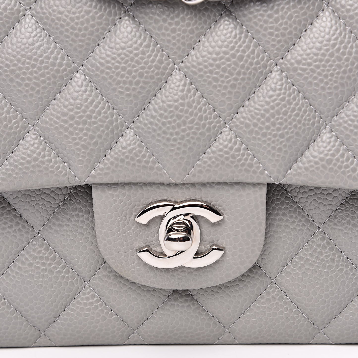 Caviar Quilted Medium Double Flap Grey