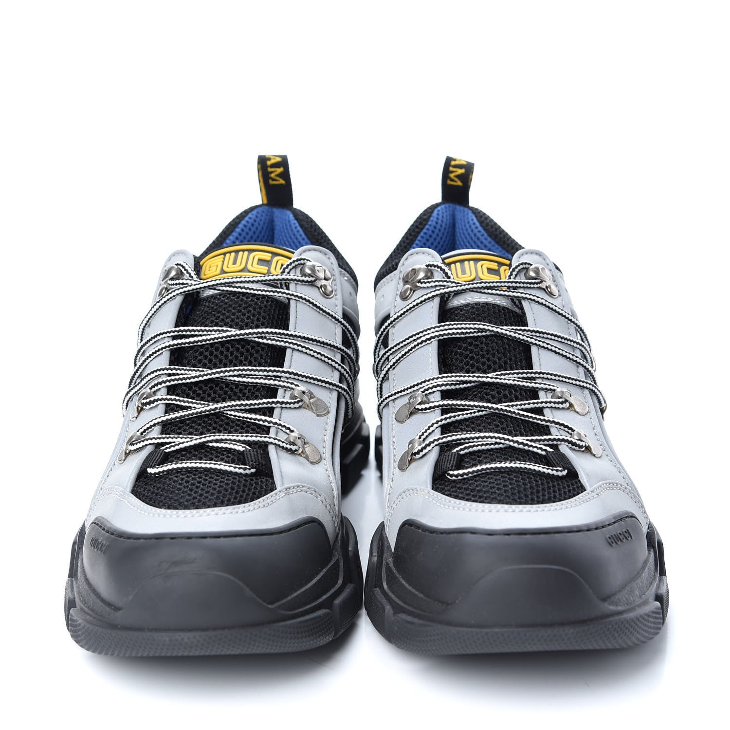 Gucci X SEGA Mesh Technical Canvas Calfskin Reflective Mens Flashtrek Sneakers 10 Silver Black 2 of 10