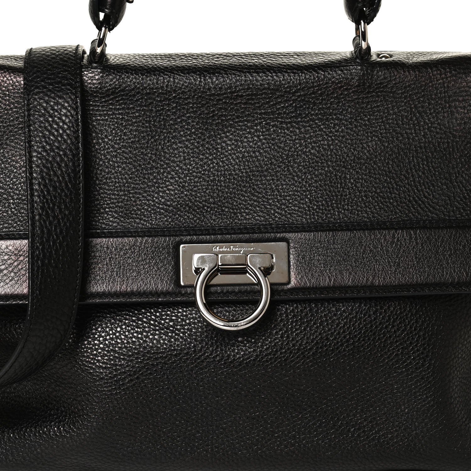 Salvatore Ferragamo Calfskin Sofia Gancini Satchel Black 8 of 12