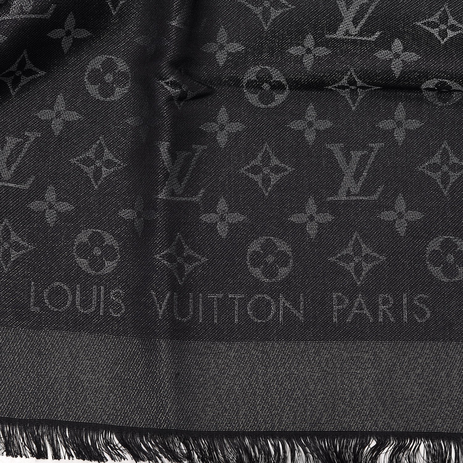 Louis Vuitton Silk Lurex Wool Monogram Shine Shawl Black 2 of 6