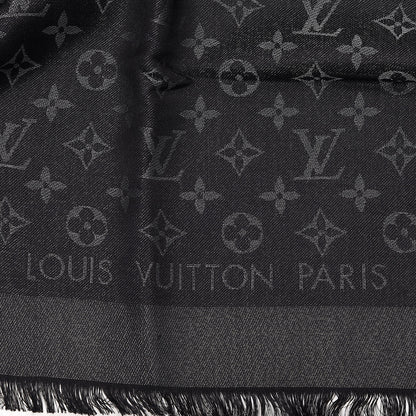 Louis Vuitton Silk Lurex Wool Monogram Shine Shawl Black 2 of 6