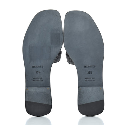 Hermes Suede Goatskin Crystal Oran Sandals 35.5 Bleu Gris 5 of 17
