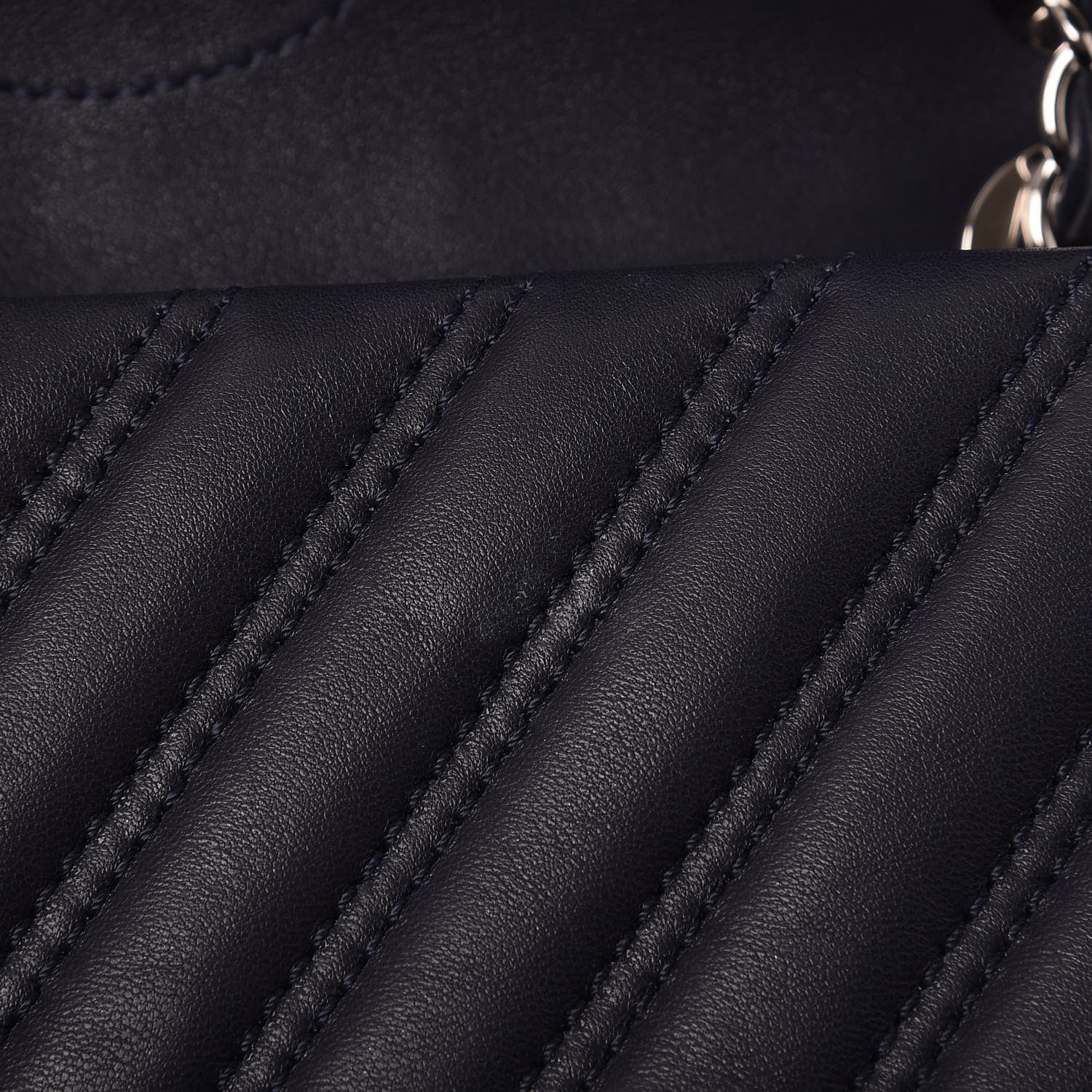 Chanel Lambskin Chevron Double Stitch Medium Single Flap Navy 10 of 10