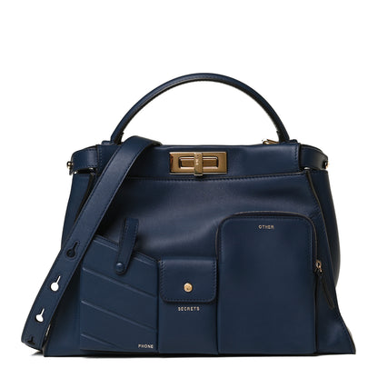 Fendi Vitello Seta Shiny Nappa Medium 3 Pocket Peekaboo Iconic Satchel Blueberry 1 of 13