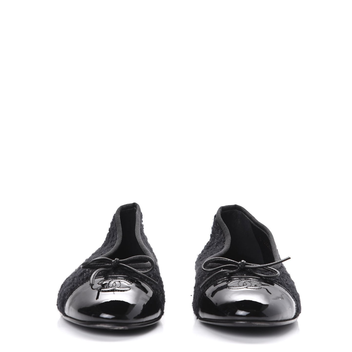 Tweed Patent Calfskin Cap Toe Ballerina Flats 41 Black