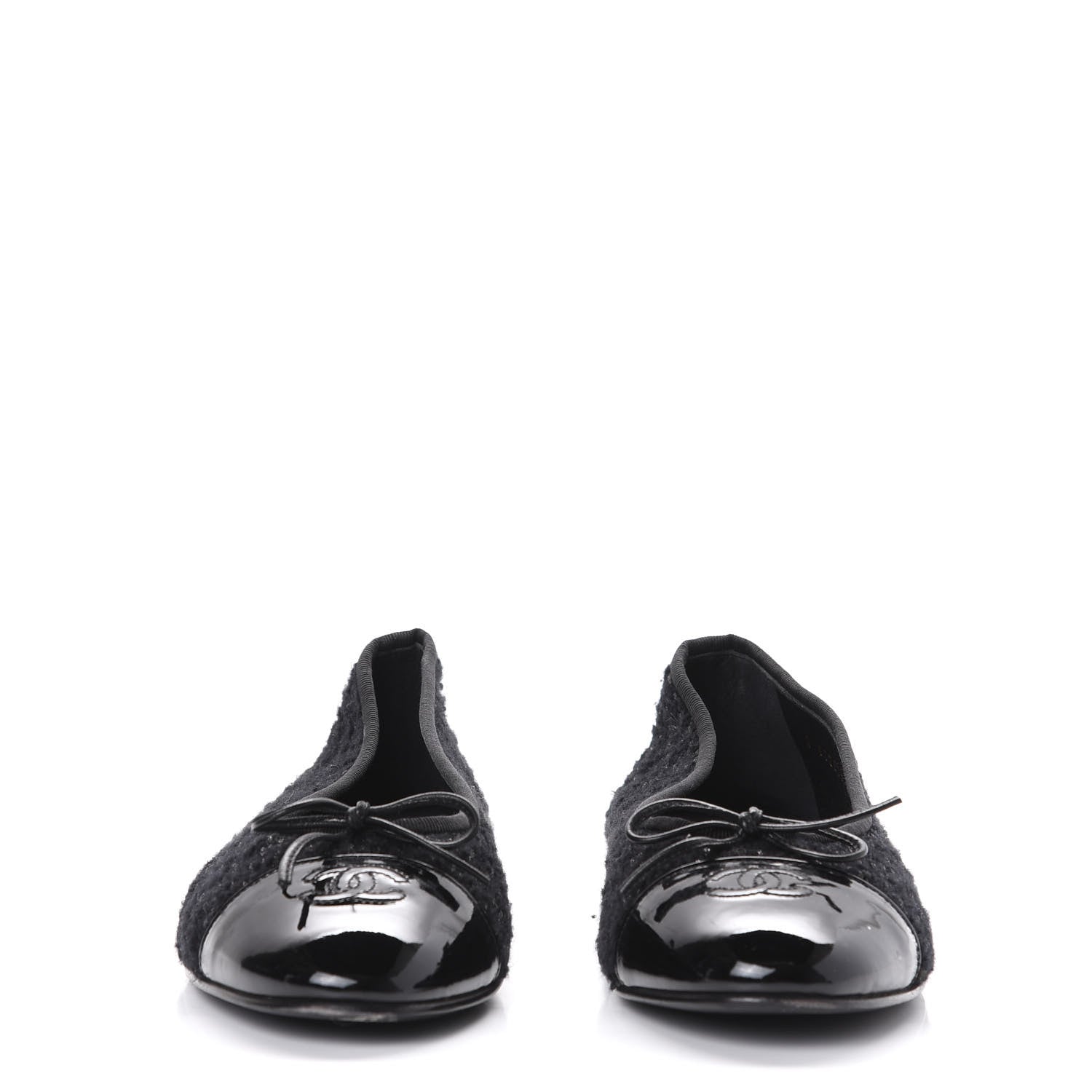 Chanel Tweed Patent Calfskin Cap Toe Ballerina Flats 41 Black 2 of 10
