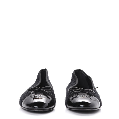 Chanel Tweed Patent Calfskin Cap Toe Ballerina Flats 41 Black 2 of 10