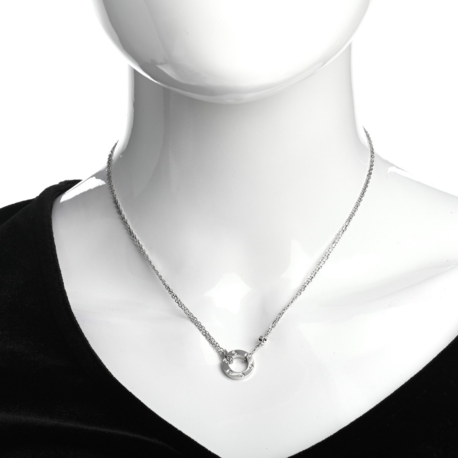 Cartier 18K White Gold 2 Diamond LOVE Necklace 2 of 4