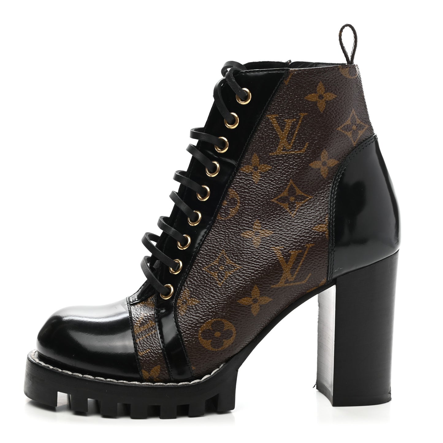 Patent Calfskin Monogram Star Trail Ankle Boots 37 Black