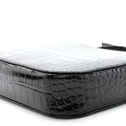 Balenciaga Shiny Calfskin Logo Crocodile Embossed S Everyday Camera Bag with Handle Black 9 of 10