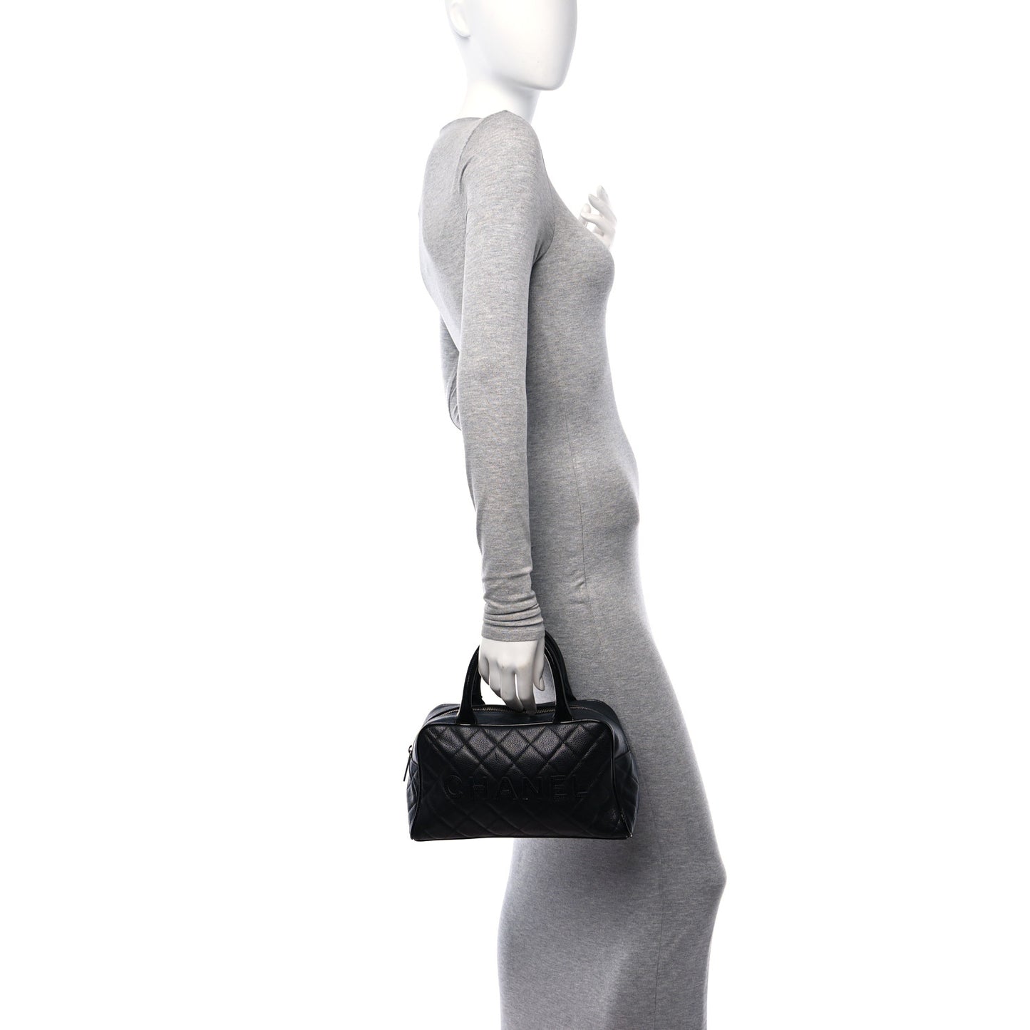 Caviar Patent Quilted Bowler Black