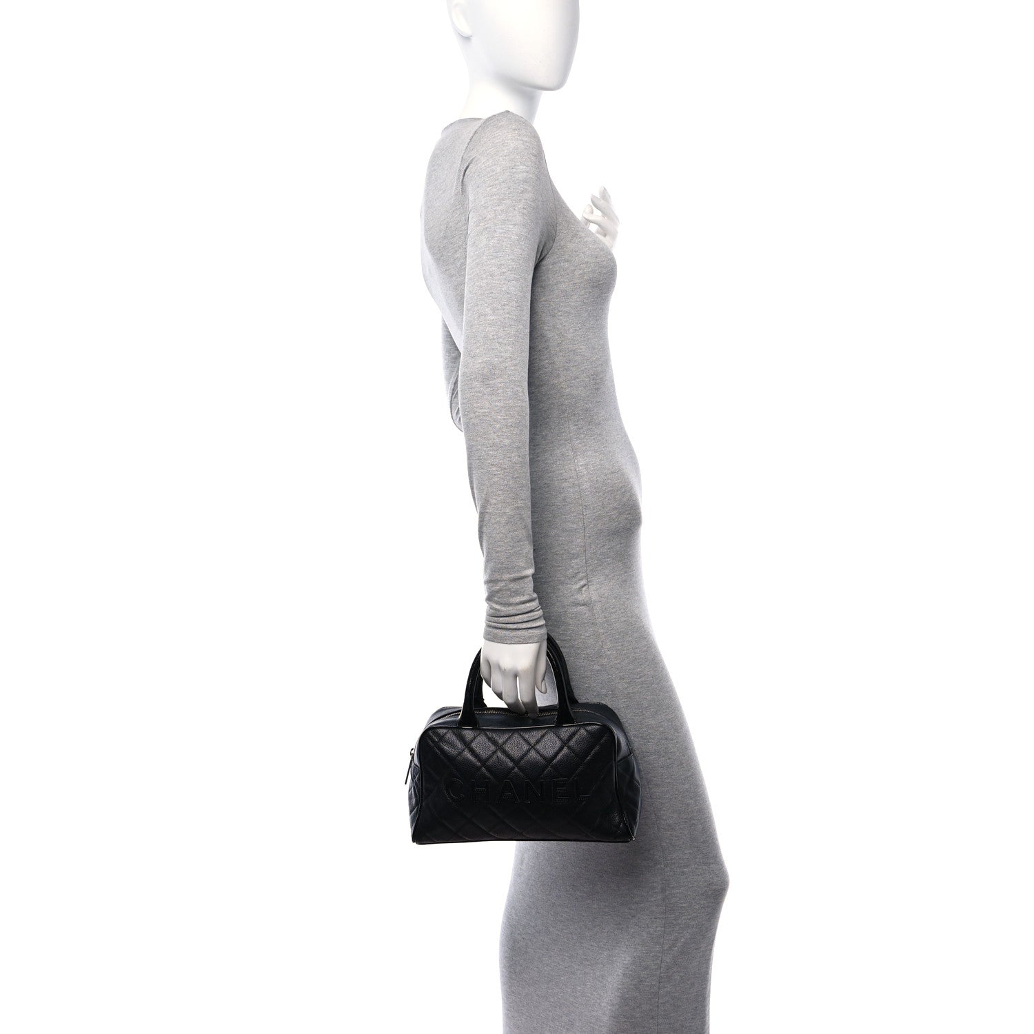 Chanel Caviar Patent Quilted Bowler Black 2 of 10