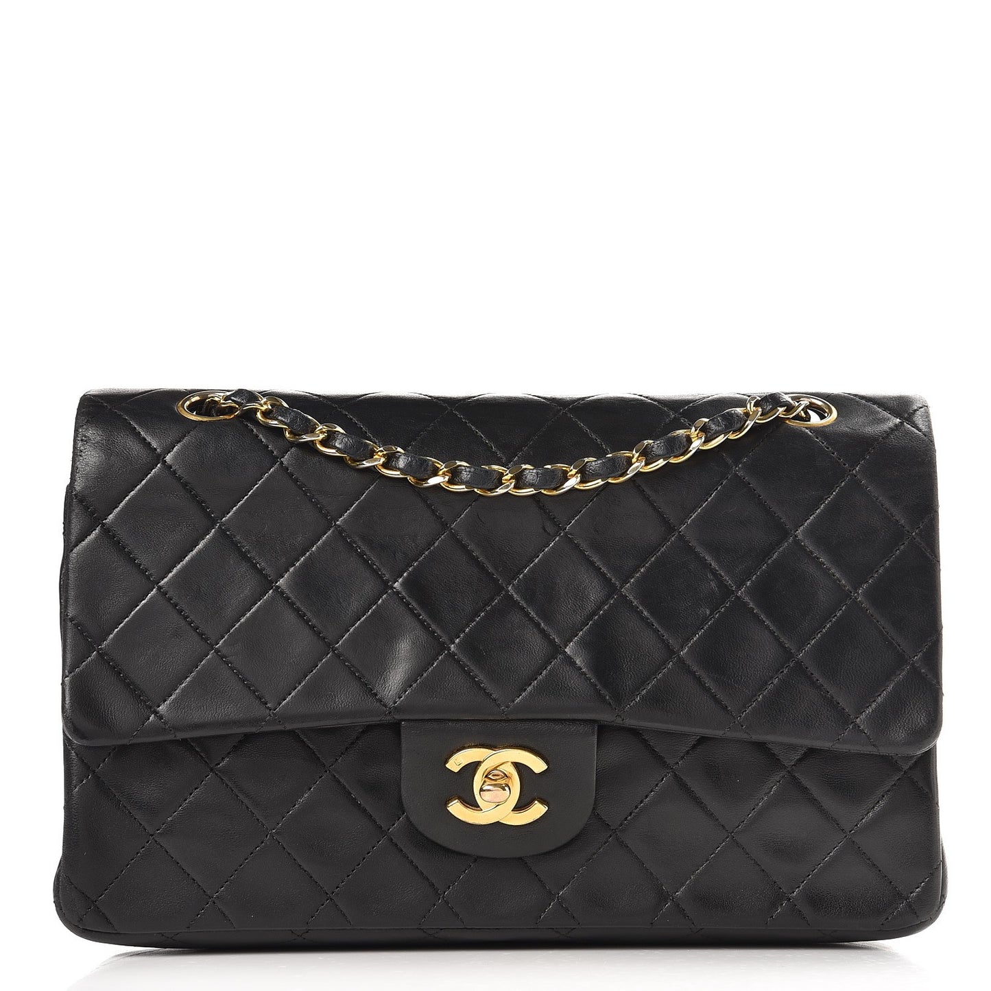Lambskin Quilted Medium Double Flap Black