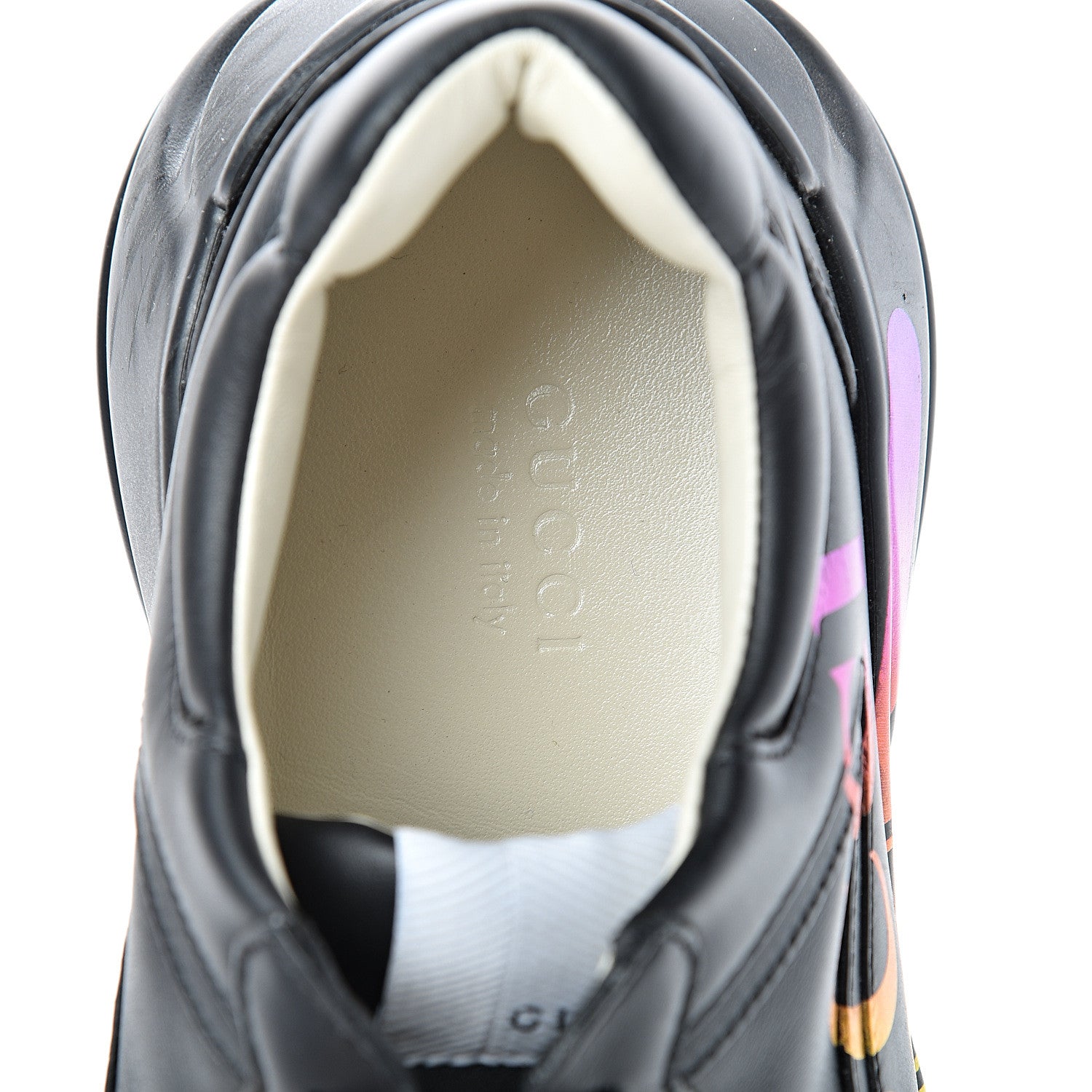 Gucci Calfskin Iridescent Logo Womens Rhyton Sneakers 39 Black 7 of 10
