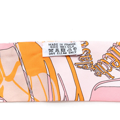Hermes Silk Caleche Mors Et Bouteilles Twilly Rose Jaune Gris 3 of 4